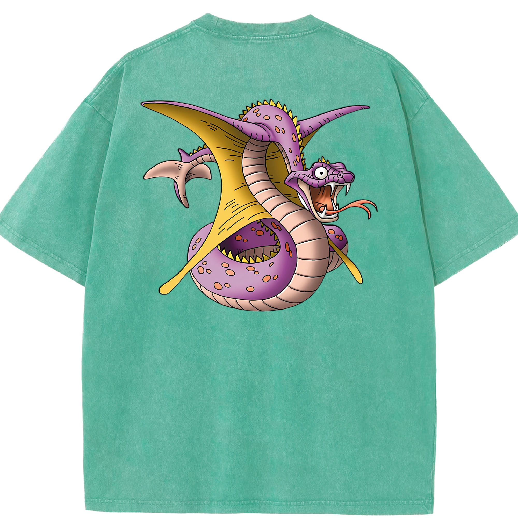 （画像用） ドラゴンクエスト Doragon Kuesuto Dragon Quest 綿100% ヴィンテージ風 半袖Tシャツ（背面プリント）